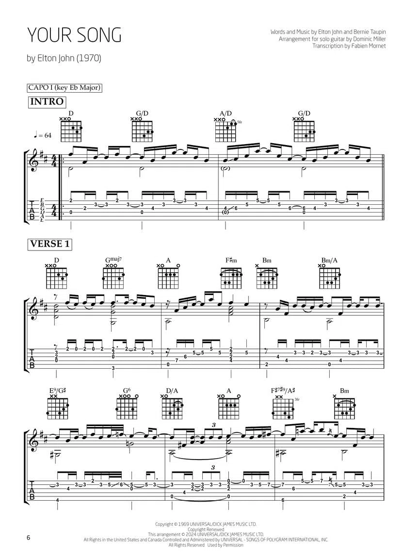 Song Classics for Solo Guitar - Arranged by Dominic Miller