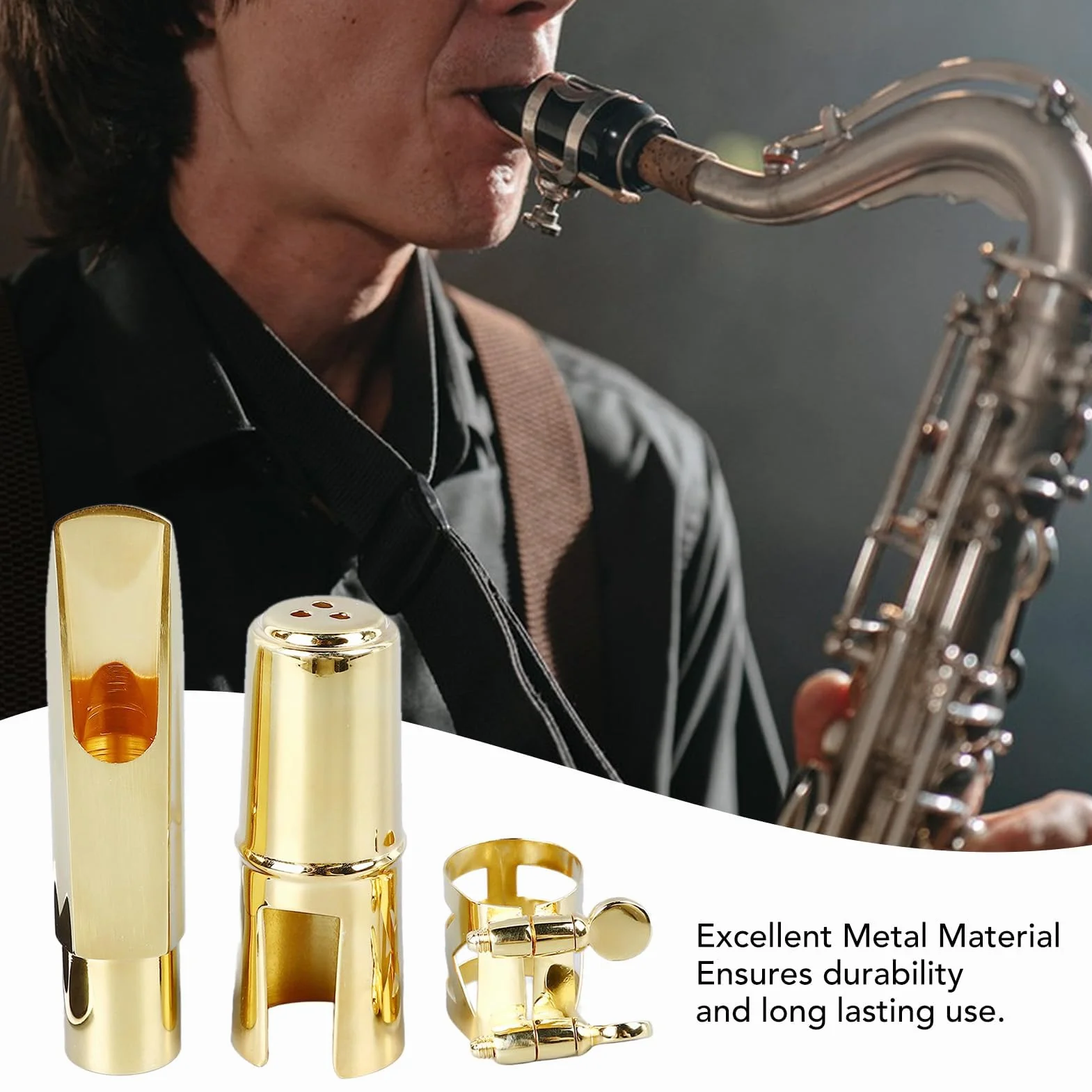 Bocchino per Sassofono Contralto, Kit Bocchino per Sax con Costruzione in Metallo per Prestazioni Sul Palco con Suono Chiaro (7C)