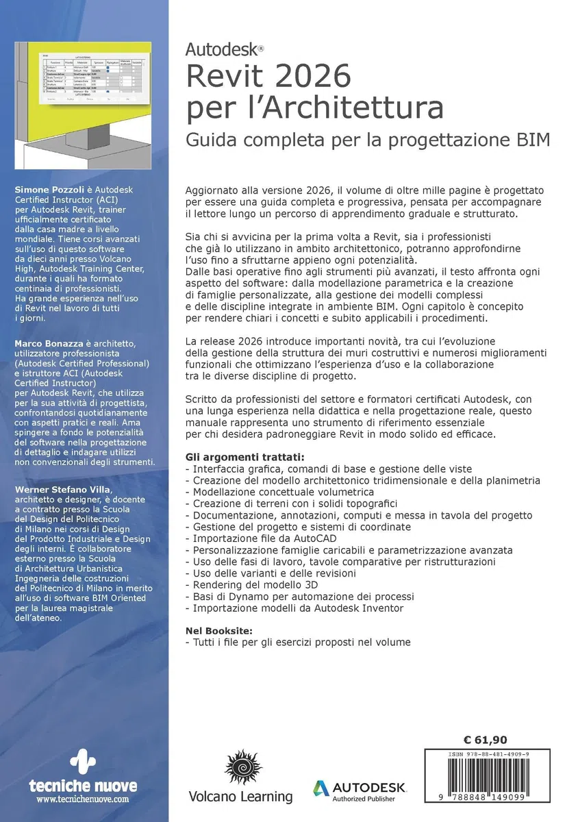 Autodesk Revit 2026 per l'architettura. Guida completa per la progettazione BIM. Strumenti avanzati, personalizzazione famiglie, modellazione volumetrica e gestione progetto