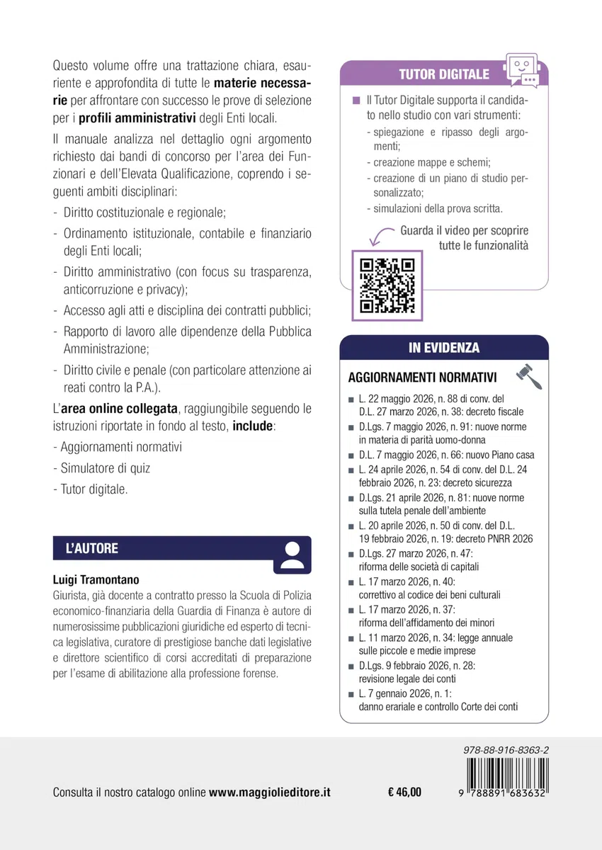 Concorso Istruttore direttivo e funzionario Enti locali. Area Amministrativa dei Funzionari e dell'elevata qualificazione. Teoria e test per tutte le prove. Con espansione online