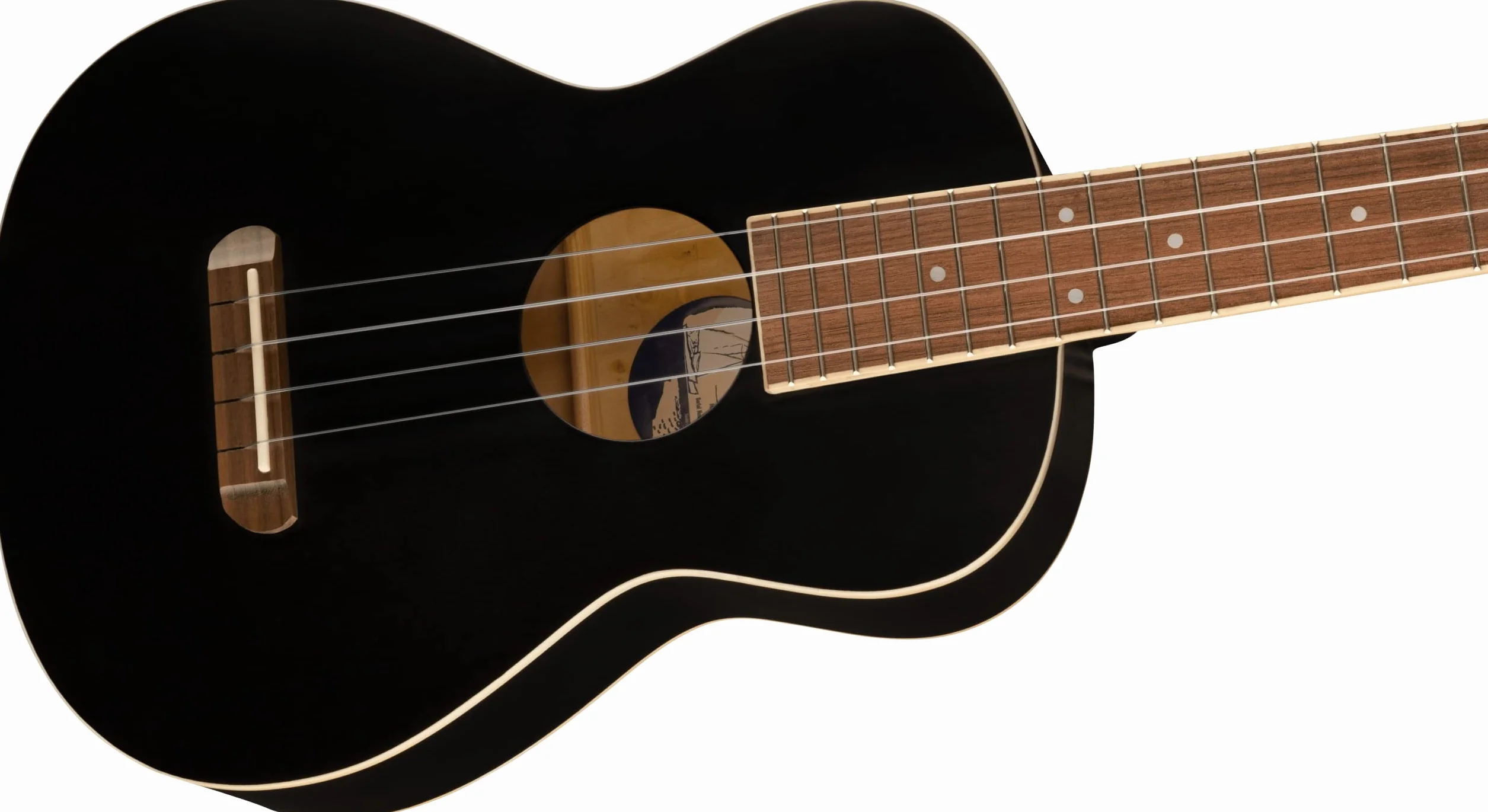 Fender Ukulele Tenore Avalon per Adulti e Bambini, Costruzione in Legno di Tiglio, Tastiera in Noce, Paletta Fender Stratocaster Classica, in Nero