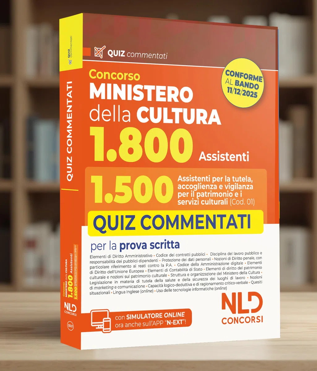 Concorso Ministero della Cultura 1800 posti. Profilo 1.500 assistenti per la tutela, accoglienza e vigilanza per il patrimonio e i servizi culturali (Cod. 01). Quiz commentati per la prova scritta...