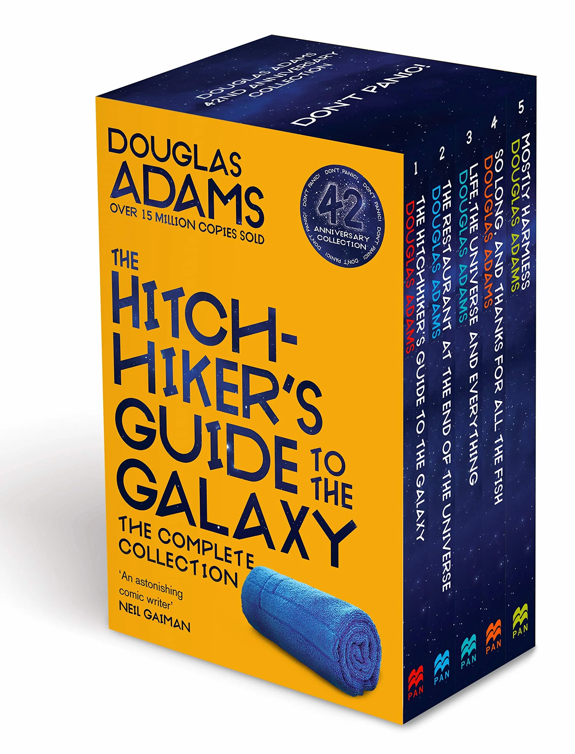 The Hitchhiker Trilogy: Guide to the Galaxy / The Restaurant at the End of the Universe / Life, the Universe and Everything / So Long, and Thanks for all the Fish / Mostly Harmless