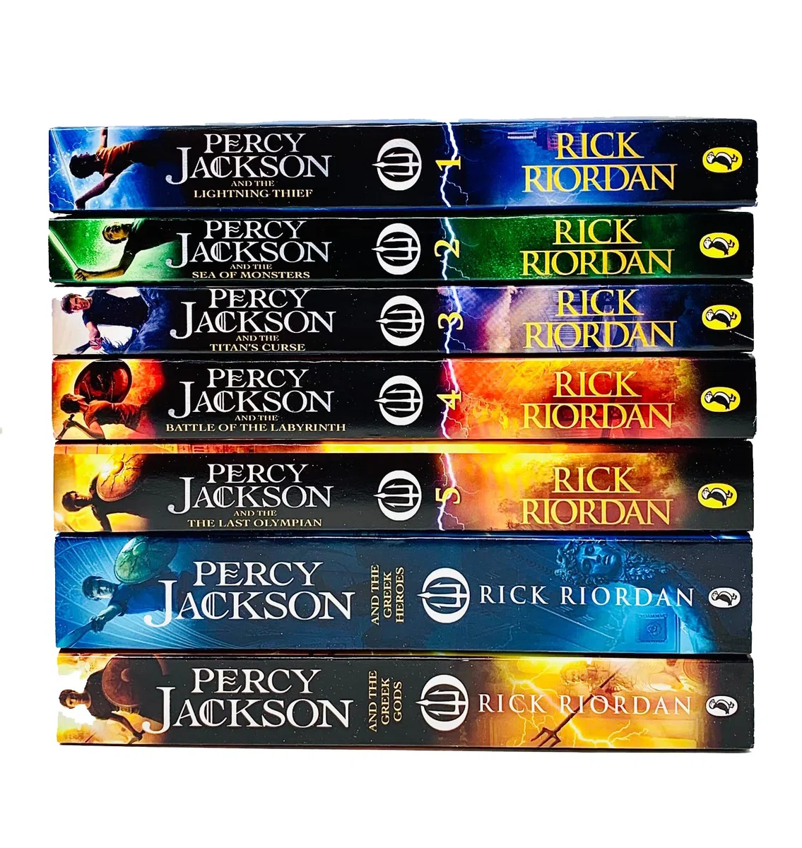 Percy Jackson Collection 7 Books Set By Rick Riordan (Lightning Thief, Sea of Monsters, Titan's Curse, Battle of the Labyrinth, Last Olympian, Greek Heroes, Greek Gods)