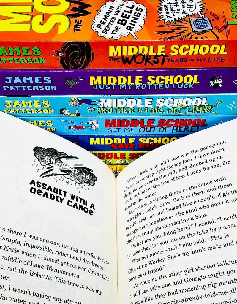 James Patterson Middle School 8 Books Collection Set (The Worst Years of My Life,Get Me Out of Here,My Brother Is a Big Fat Liar,How I Survived Bullies Broccoli and Snake Hill,Ultimate Showdown..
