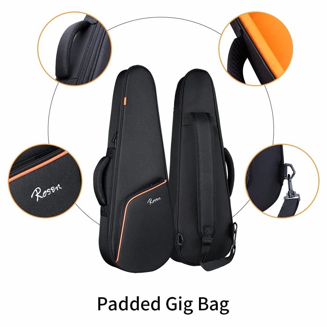 Rosen Ukulele tenore in mogano massiccio, 26 pollici, kit di base professionale con libro di testo Gig Bag Tuner Capo Picks Corde