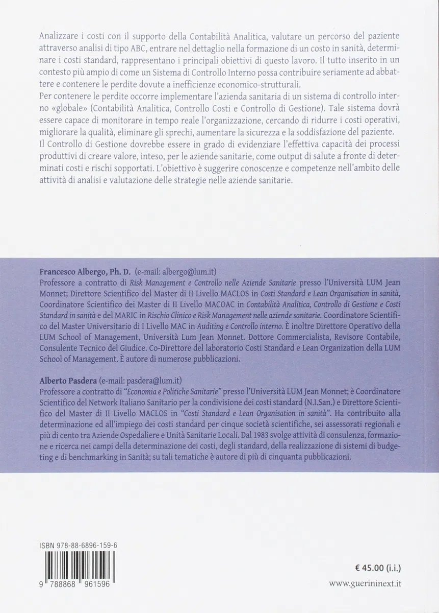 Il controllo costi in un'azienda sanitaria. Dalla contabilità analitica ai costi standard