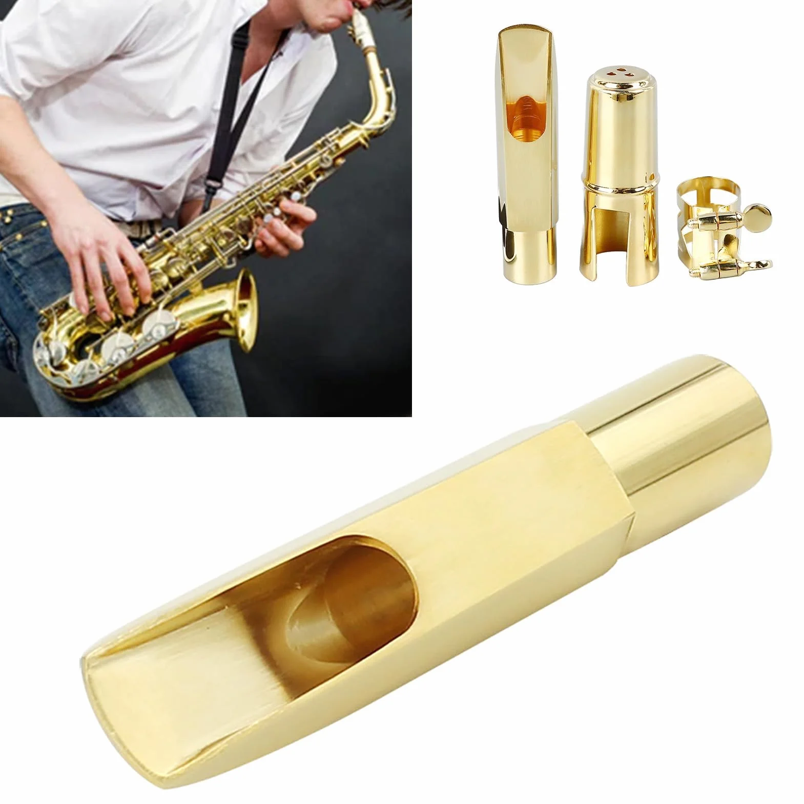 Bocchino per Sassofono Contralto, Kit Bocchino per Sax con Costruzione in Metallo per Prestazioni Sul Palco con Suono Chiaro (7C)